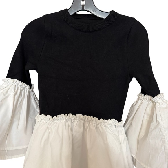 New Meave by Anthropologie Black and White Flare Sleeve Mini Dress Size XS - Picture 3 of 6